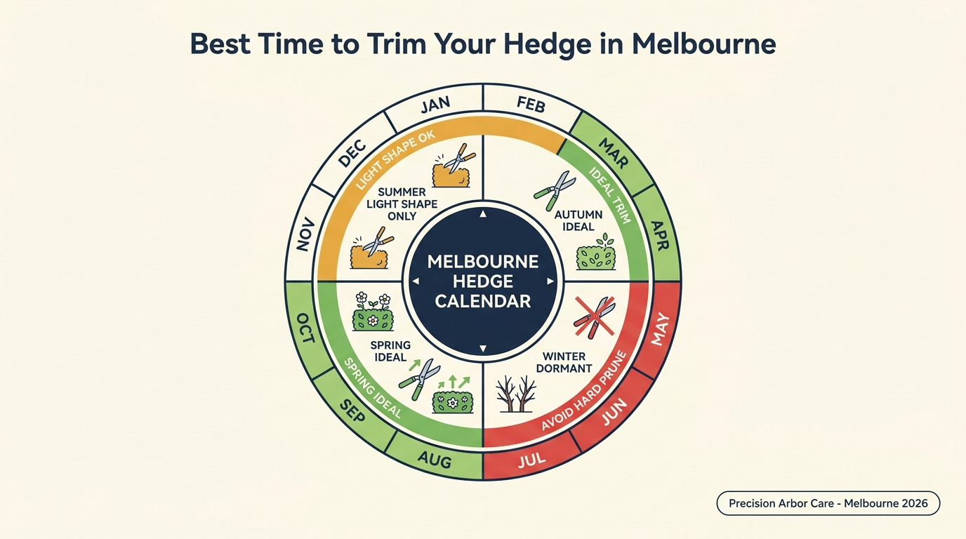 Best time of year to trim hedge in Melbourne — autumn and spring ideal, winter avoid, summer light shaping