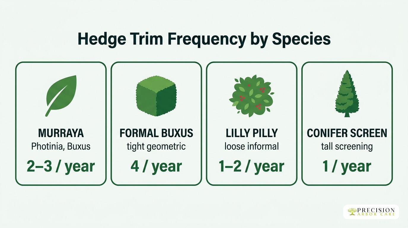 Hedge Trim Frequency by Species - Murraya, Buxus, Lilly Pilly, Conifer Screen.