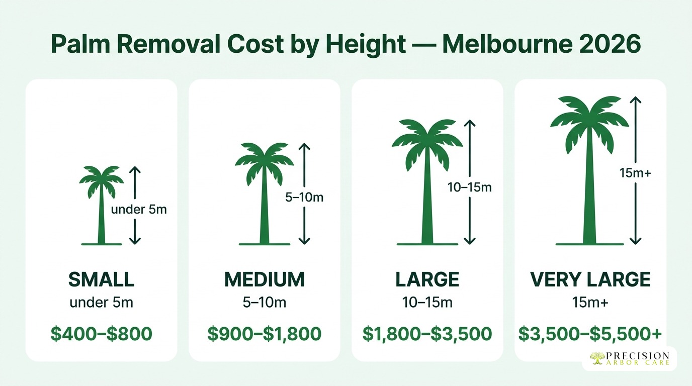 Cost of palm tree removal based on height in Melbourne 2026.