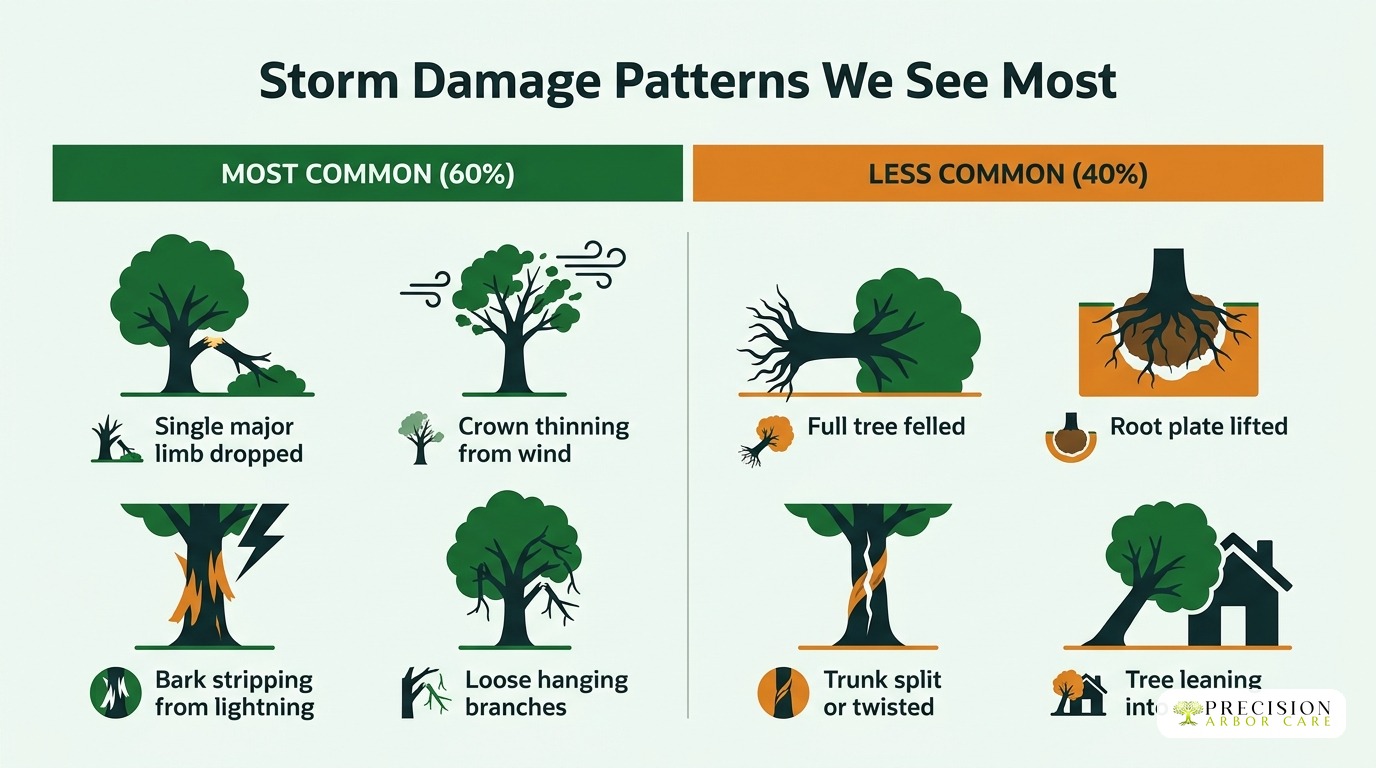 Three storm damage patterns we see most — common 60% vs less common 40%